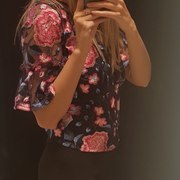 Zara Sheer Floral Embroidery Blouse - Picture 6 of 8